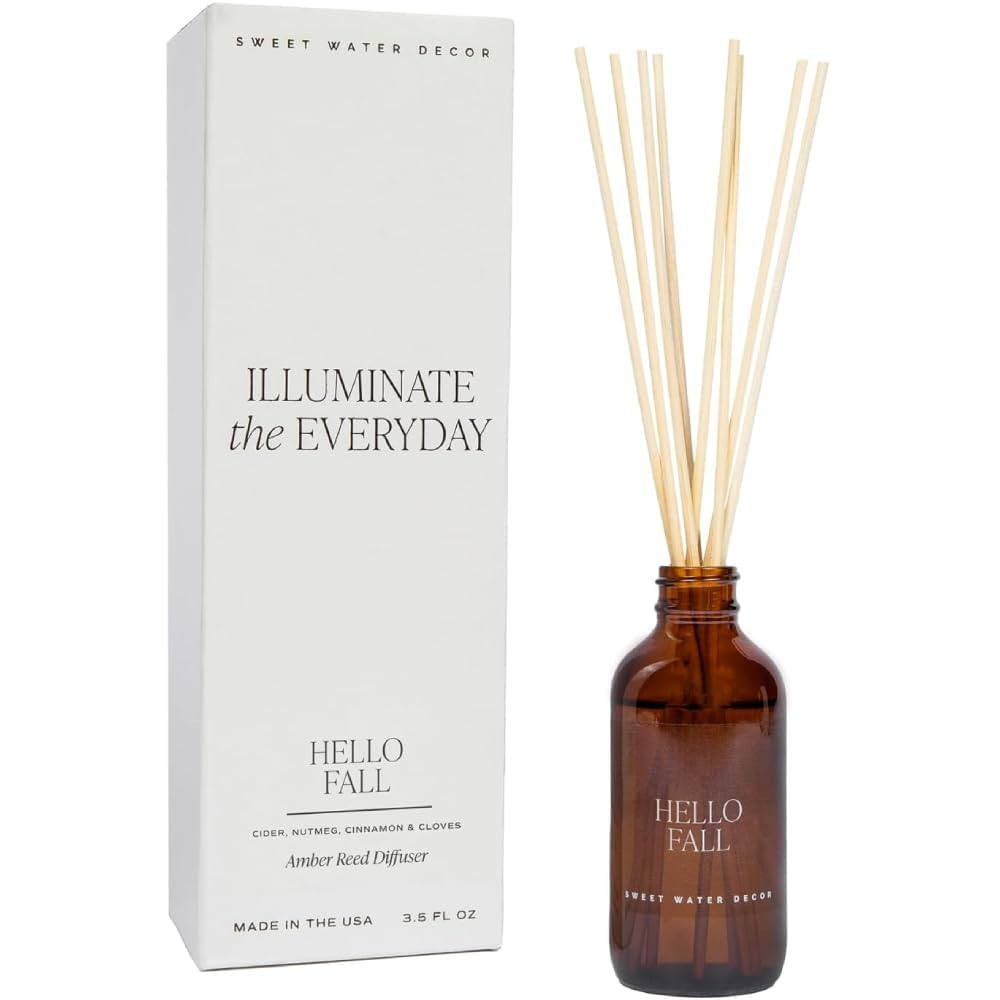 Sweet Water Decor Hello Fall Reed Diffuser Set - Hot Cider, Cinnamon, Cloves, Apple, and Nutmeg F... | Amazon (US)