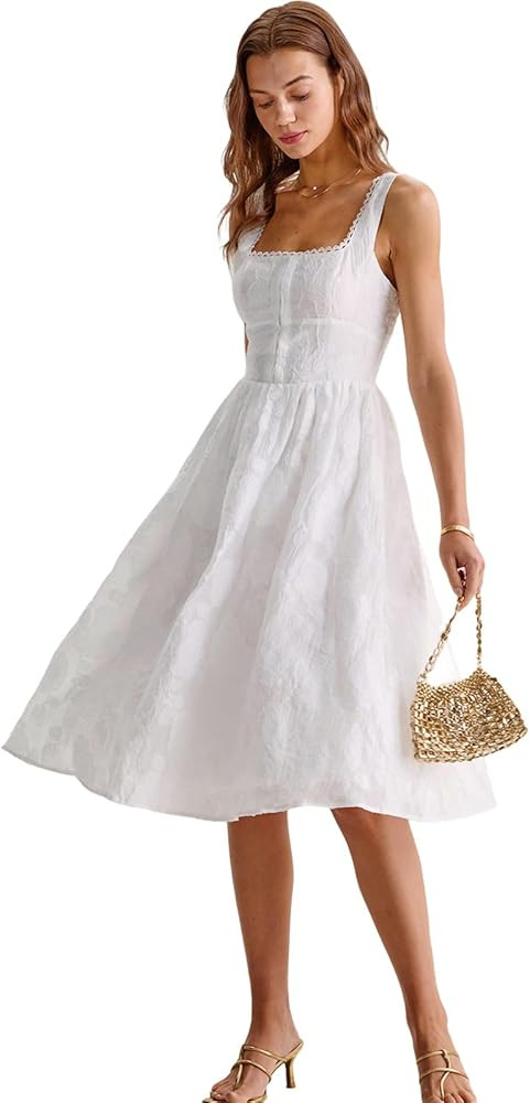 RIHOAS Summer Floral A-Line Midi Sundress - Women's Short Sleeve Semi-Formal Dress for Wedding Gu... | Amazon (US)