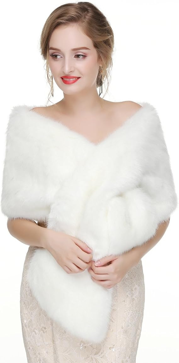 Women's Faux Fur Shawl Wrap Cape for Bridal Wedding Party Blue Artificial Wool | Amazon (US)
