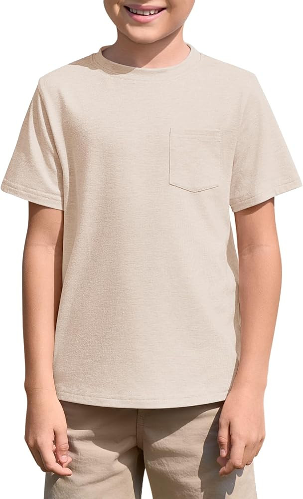 Haloumoning Boys T Shirts Kids Short Sleeve Pocket Shirt Crewneck Summer Basic Tee Tops 5-14 Year... | Amazon (US)