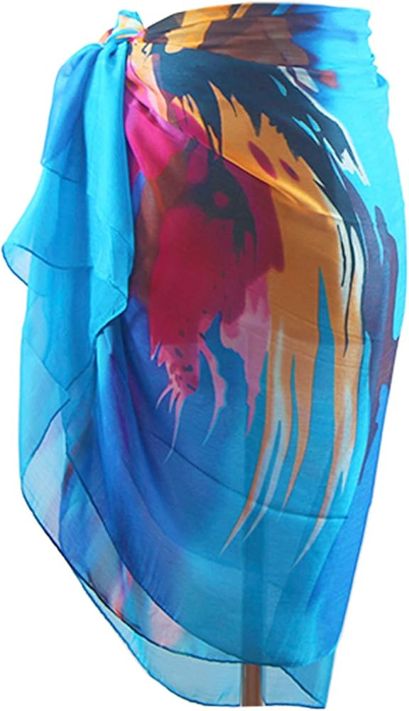 MissShorthair Womens Chiffon Beach Pareos Sarong Sheer Swimsuit Cover Ups Swimwear Bikini Wrap | Amazon (US)