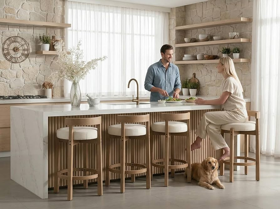 DUOMAY Modern Bar Stools Set of 4, 26" Counter Height Stools, Armless Round Wood Barstools Kitche... | Amazon (US)
