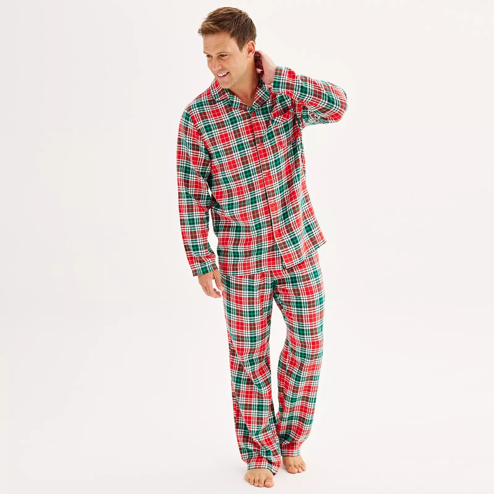 Men's Jammies For Your Families® Merry & Bright Plaid Flannel Notch Top & Bottom Pajama Set | Kohl's