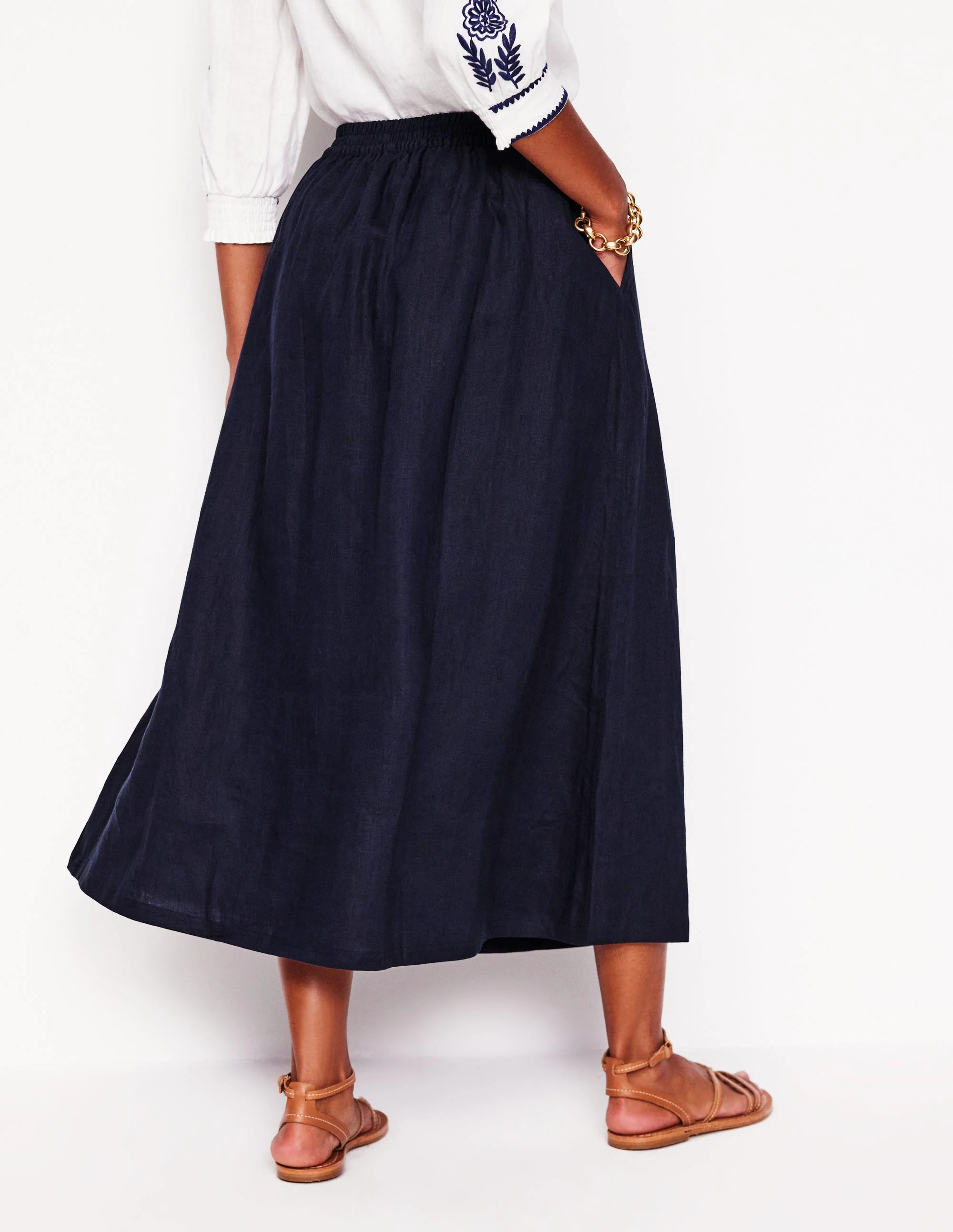 Verity Linen Midi Skirt-Navy | Boden UK