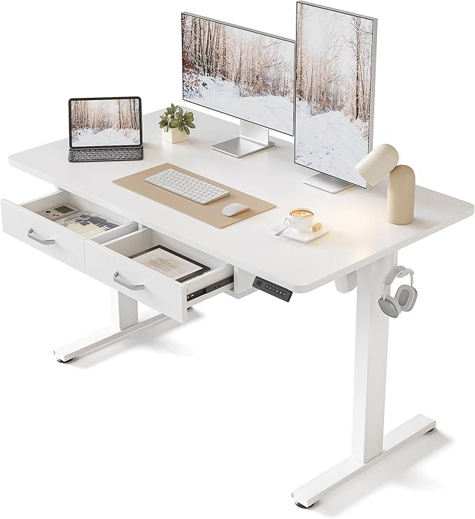 FEZIBO 48 x 24 Inches Standing Desk with Double Wooden Drawers, Adjustable Height Electric Standi... | Amazon (US)