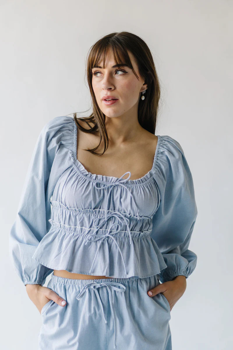 The Patterson Pinstripe Blouse in Navy | Piper & Scoot