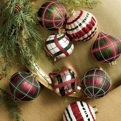 Fireside Holiday Plaid Ornaments, Set of 8 | Grandin Road | Grandin Road