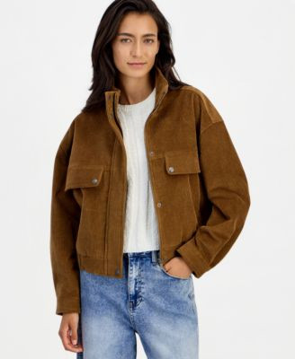 And Now This Women's Short-Corduroy-Stand-Collar Bomber Jacket, Macy's Exclusive - Nutmeg | Macy's