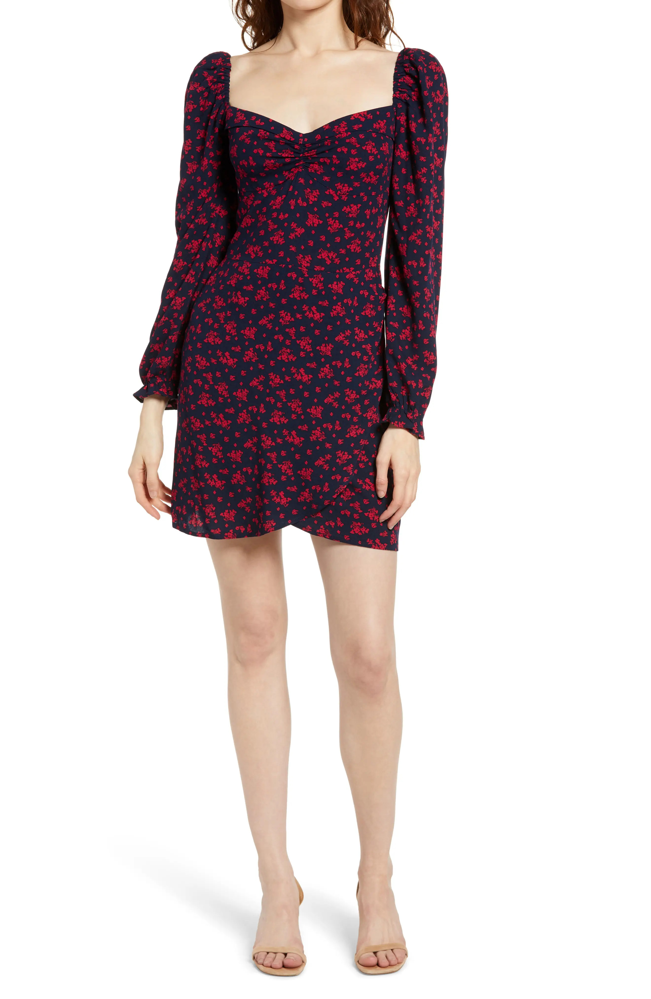 Women's Row A Print Long Sleeve Minidress, Size X-Large - Blue | Nordstrom