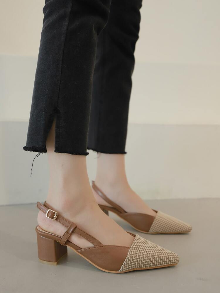Two Tone Chunky Heeled Slingback Pumps | SHEIN