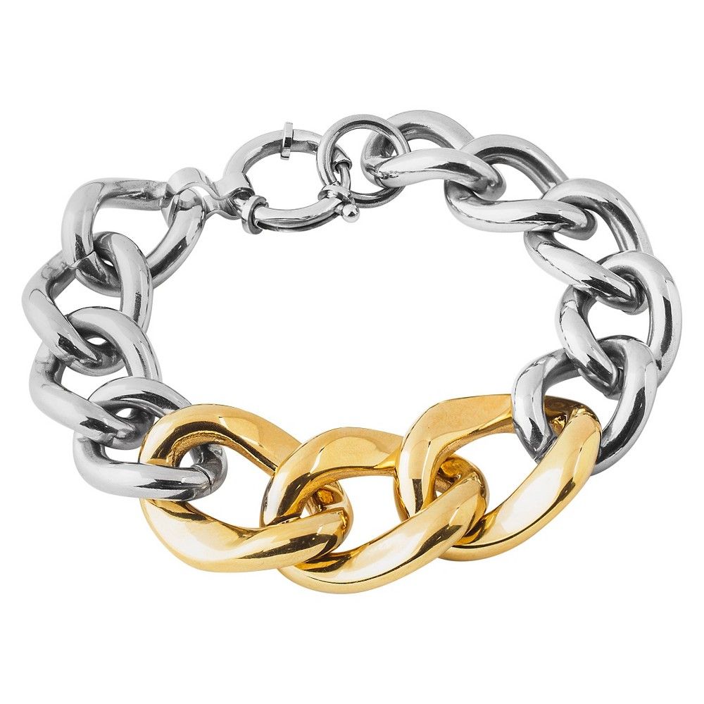 West Coast Jewelry Two-Tone Stainless Steel Curb Link Chain Bracelet, Women's, Gold Silver | Target