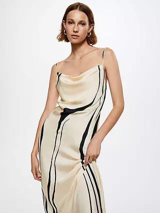 Mango Marcia Cowl Neck Slip Midi Dress, White/Multi | John Lewis (UK)