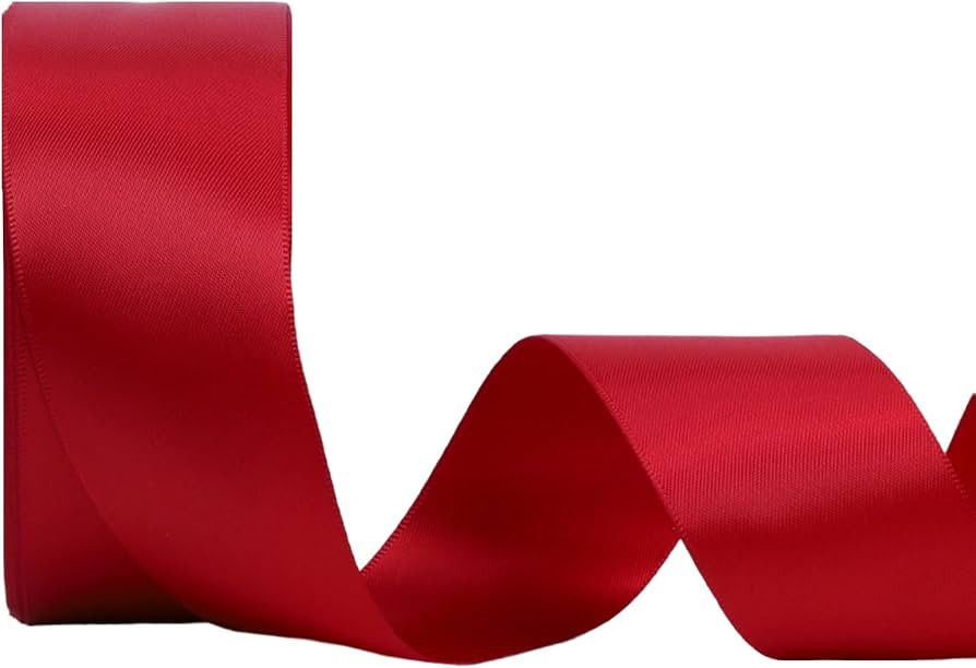 LaRibbons 1 1/2 Inch 50 Yard Double Faced Satin Ribbon,Red Satin Craft Fabric Ribbon for Gift Wra... | Amazon (US)