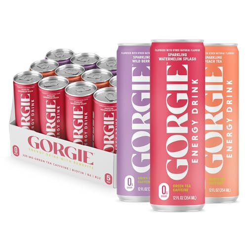 GORGIE Original Variety, Sugar-Free Natural Energy Drink Sparkling, Healthy Energy Drinks - Green Tea, Biotin, B Vitamins -150mg Caffeine, Vegan, & Low Calorie (Pack of 12) | Amazon (US)