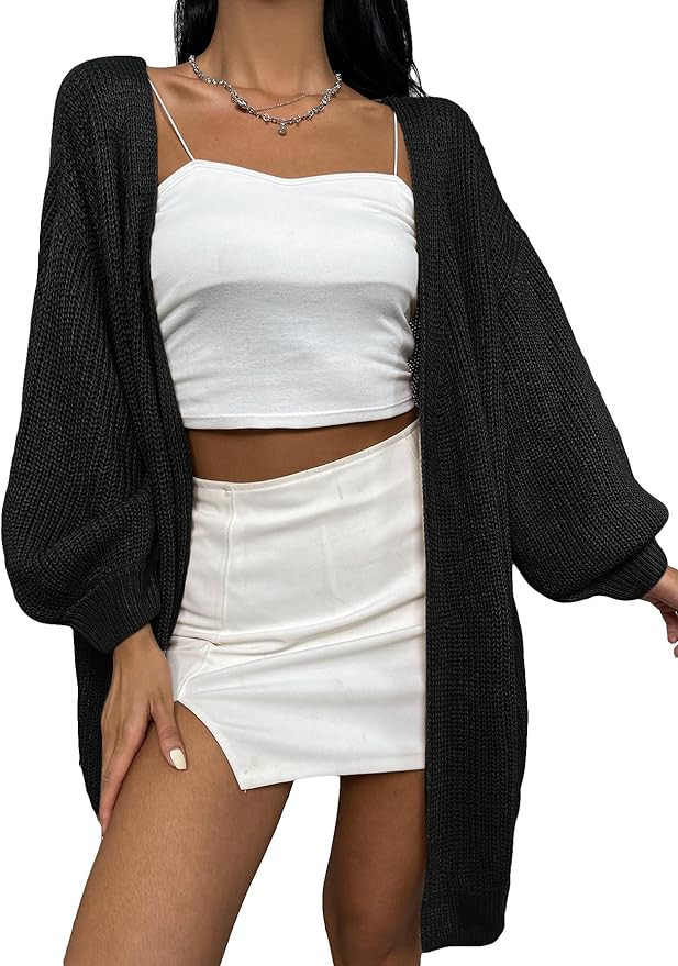 SHENHE Women's Lantern Sleeve Open Front Loose Drop Shoulder Long Cardigan Sweater | Amazon (US)
