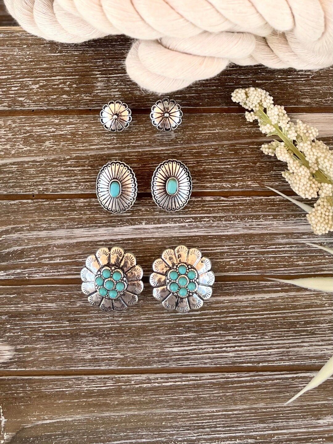 3 Pairs Western Turquoise Concho Earring/ Turquoise Stud | Etsy (US)