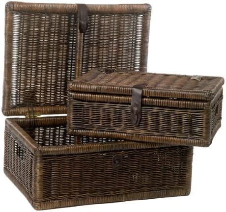 The Basket Lady Covered Wicker Storage Basket Nested Set of 2 Antique Walnut Brown | Amazon (US)