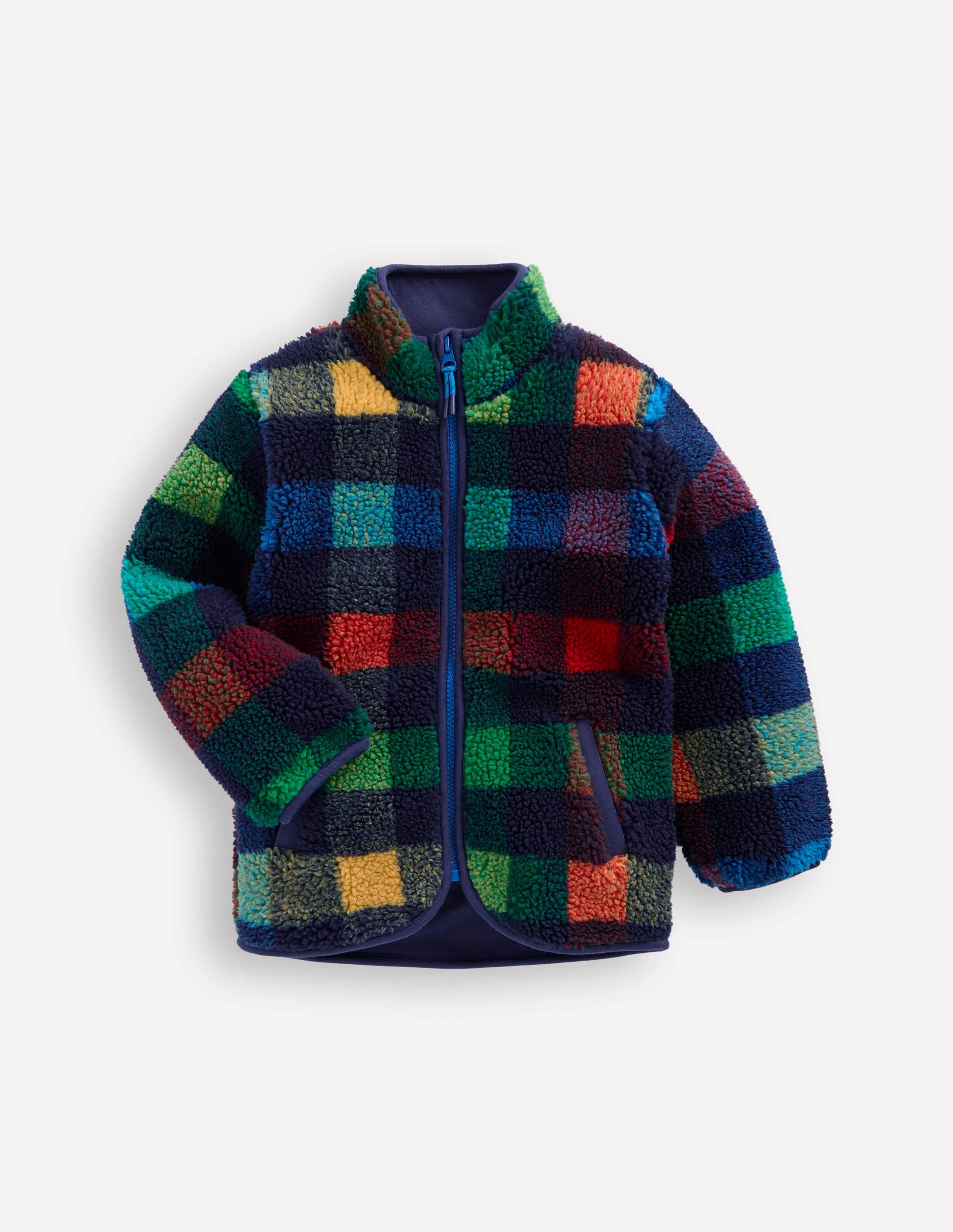 Cosy Borg Jacket-Navy Check | Boden (US)