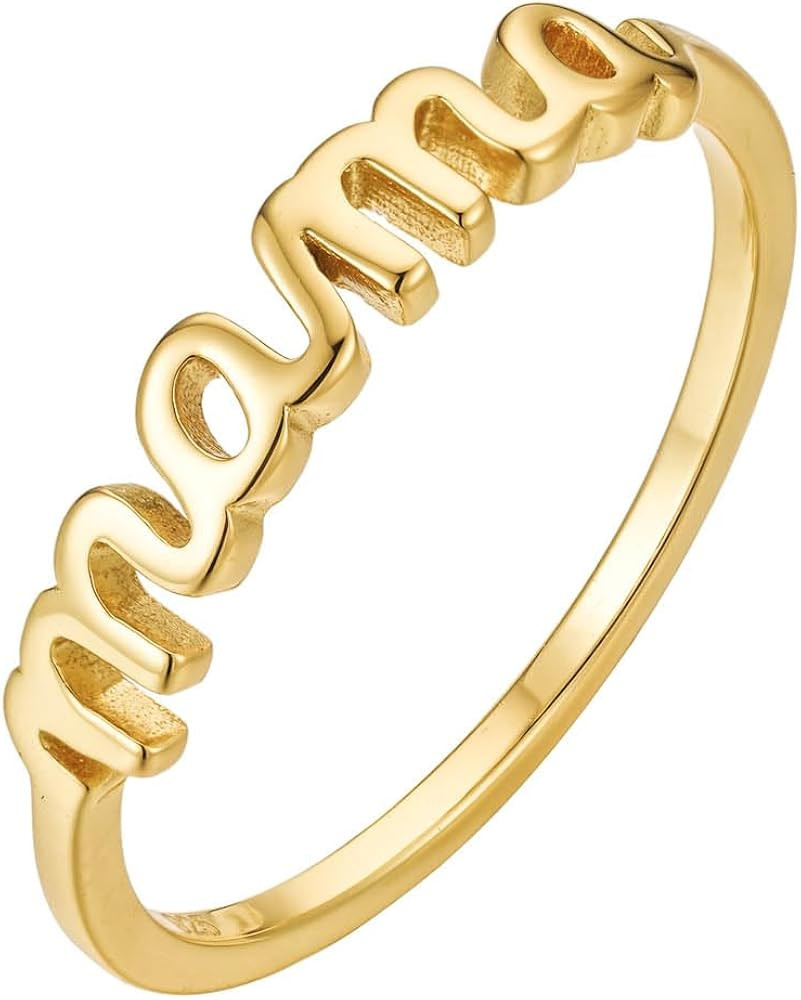 CAITLYNMINIMALIST 18K Gold Plated Sterling Silver Dainty Small Mama Ring Gift for New Mom Grandma... | Amazon (US)