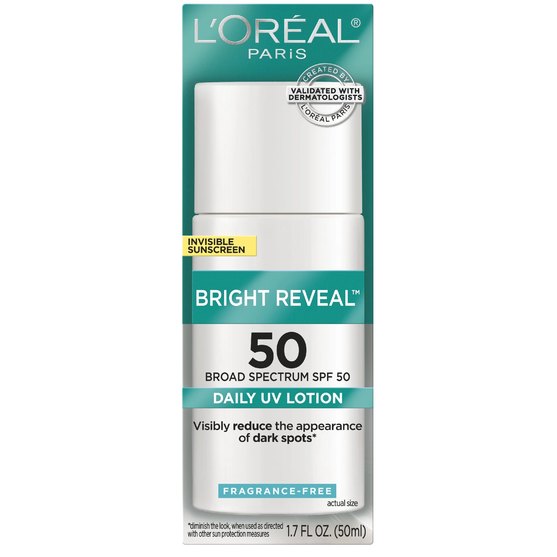 L'Oreal Paris Bright Reveal Daily UV Lotion SPF 50, Reduces Dark Spots, 1.7 fl oz | Walmart (US)