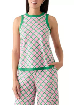 Crown & Ivy™ Women's Contrasting Piqué Trim Printed Tank Top | Belk