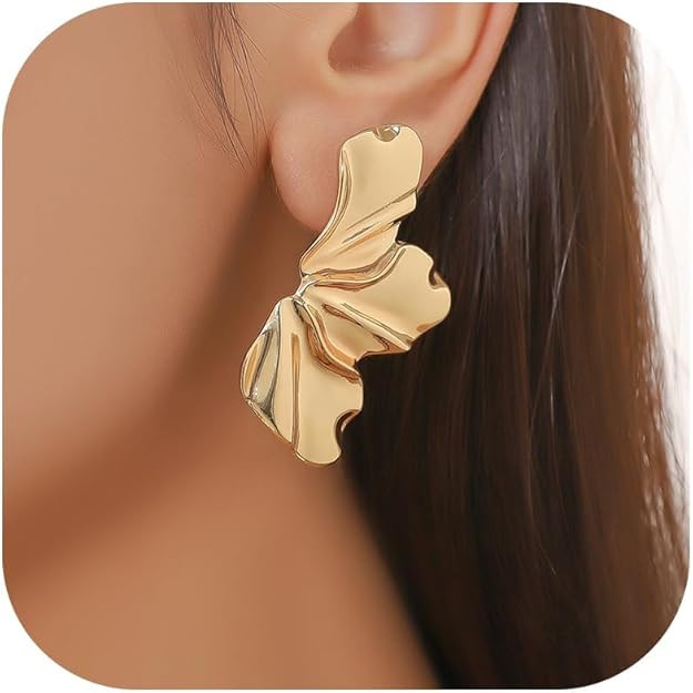 Chunky Gold Flower Earrings for Women Irregular Petal Statement Earrings for Women Trendy Jewelry... | Amazon (US)
