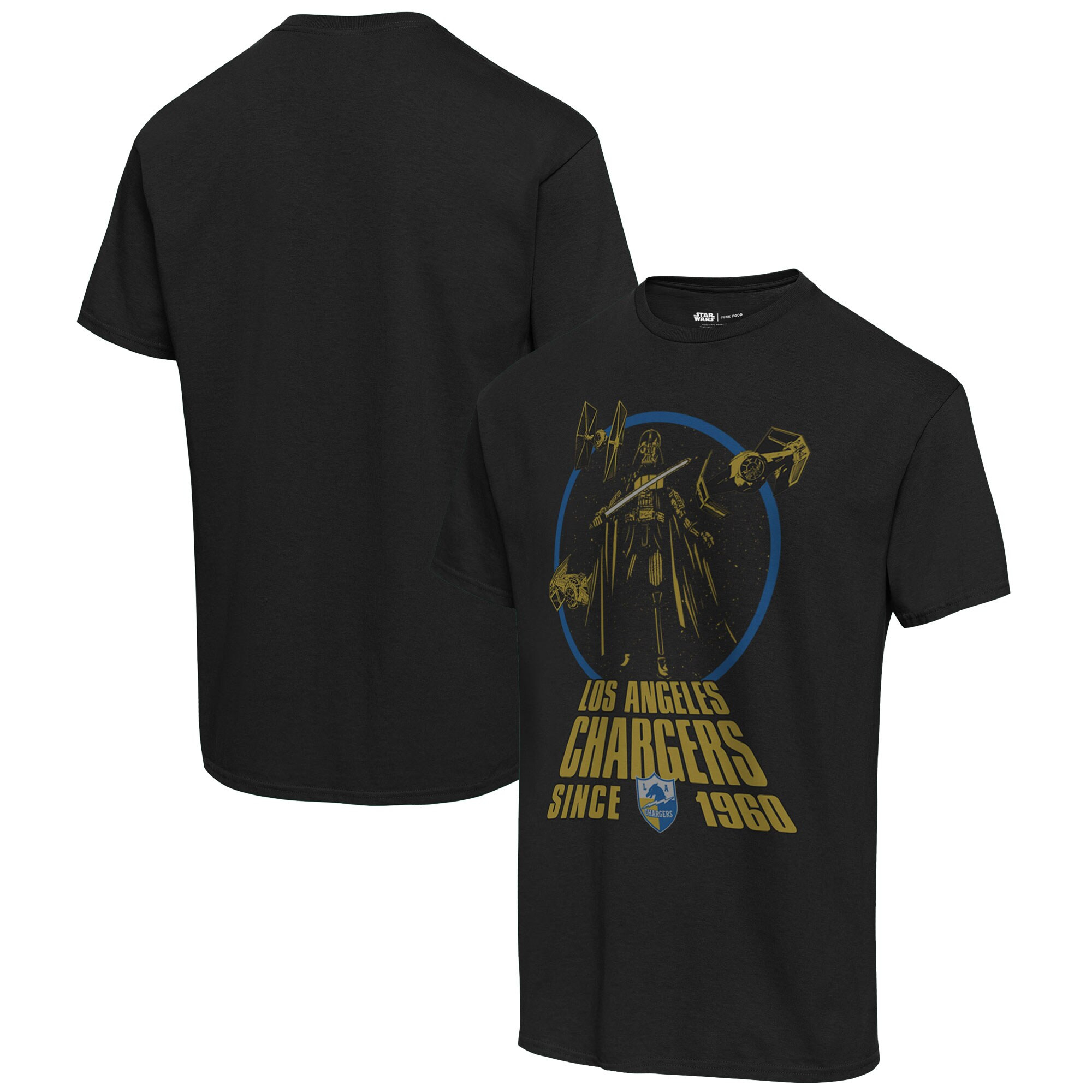 Men's Los Angeles Chargers Junk Food Black Disney Star Wars Empire Title Crawl T-Shirt | NFL Shop