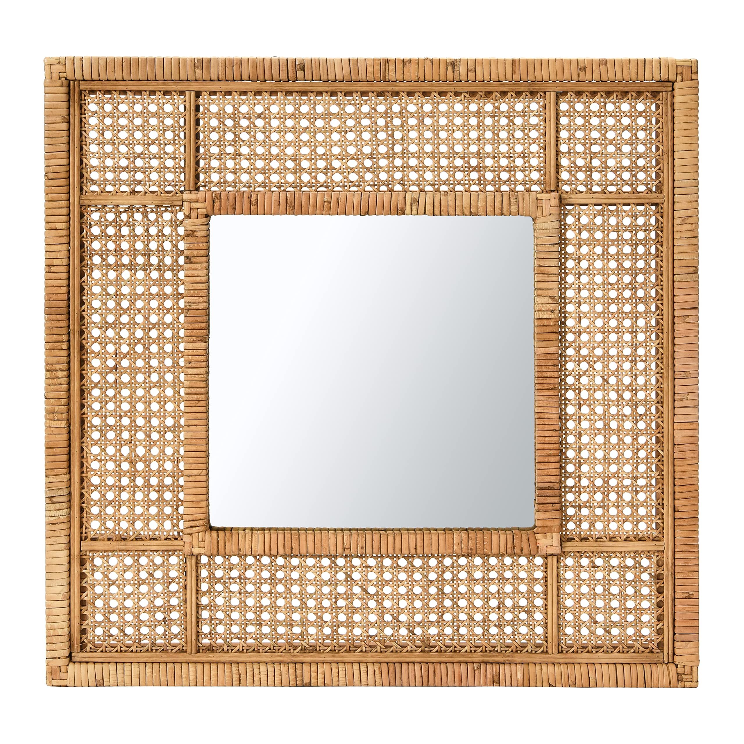 23.5" Square Modern Wood and Rattan Wall Mirror | Amazon (US)