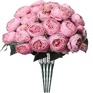 Hoikwo 4 Pack Small Vintage Pink Peony Artificial Flowers (20 Peony Heads), Silk Fake Flowers Wed... | Amazon (US)