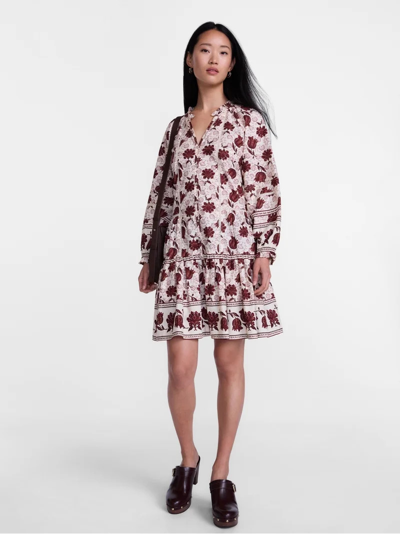 Scenario Women's and Women's Plus Tiered Hem Dress with Long Sleeves, Sizes XS-4X | Walmart (US)