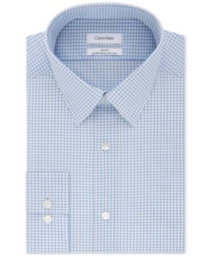 Calvin Klein Men's Steel Slim-Fit Non-Iron Performance Stretch Blue Check Dress Shirt | Macys (US)