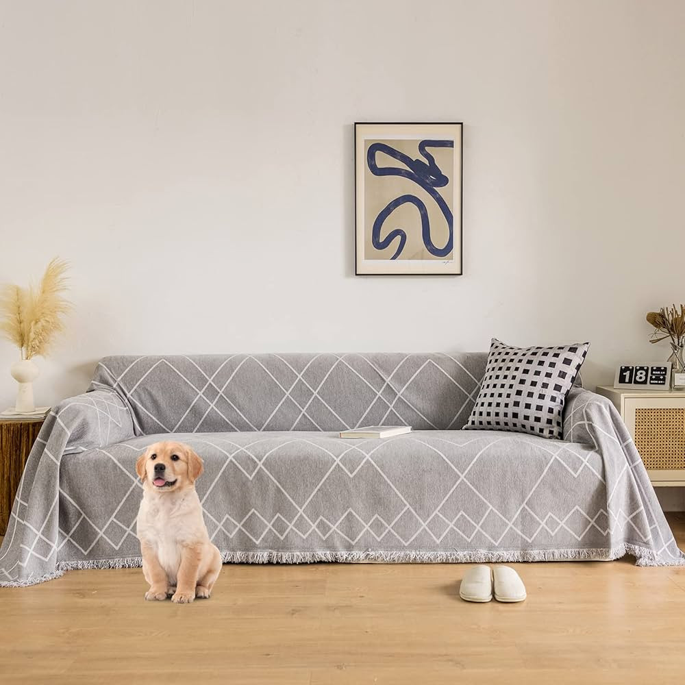 ROOMLIFE Rhomboid Lines Chenille Sofa Slipcover Sofa Covers for 3 Cushion Couch Sectional Couch C... | Amazon (US)