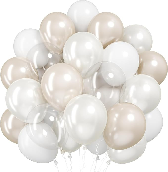 Pearl Balloons,51Pcs 12 Inch Pearl White Double-Stuffed Balloons, Sand White Clear Helium Balloon... | Amazon (US)