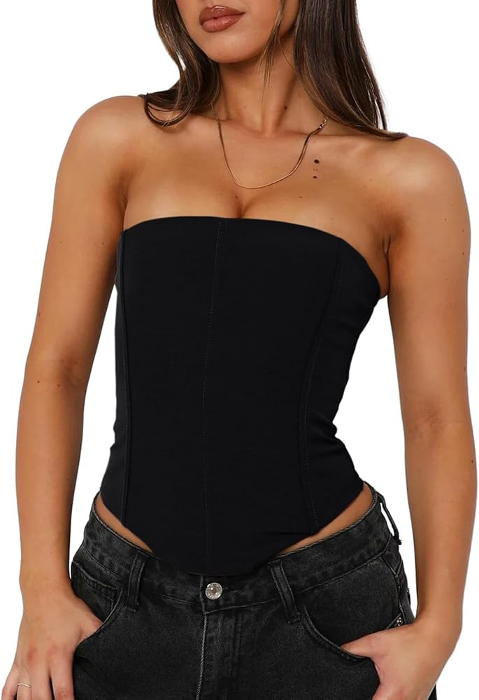 Women's Sexy Corset Tube Top Summer Lace-Up Backless Y2K Going Out Double Lined Cropped Tank Tops | Amazon (US)