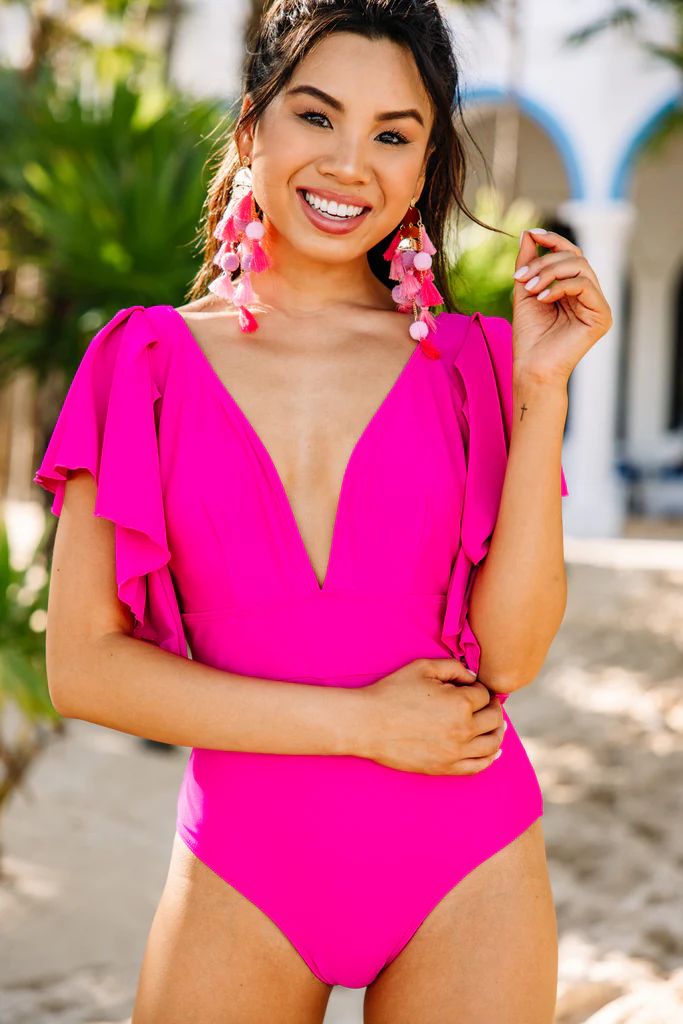 Be Seen Fuchsia Pink Ruffled One Piece | The Mint Julep Boutique