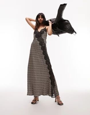 Topshop premium print and lace cami midi dress in mono | ASOS (Global)