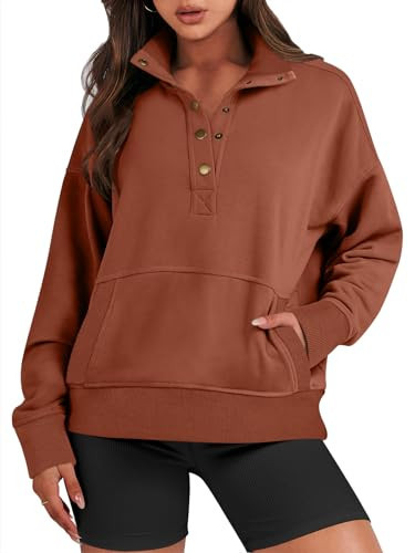 ANRABESS Women Sweatshirt Fall Casual Button Up Henley Pullover Sweater Comfy Loose 2024 Trendy Outfits Top Preppy Cothes Caramel Medium | Amazon (US)