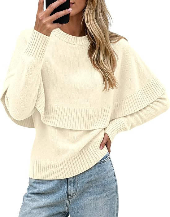 Soft Fitted Long Sleeve Crewneck Ribbed Capelet,Elegant Dressy Casual Trendy Cropped Womens Sweat... | Amazon (US)