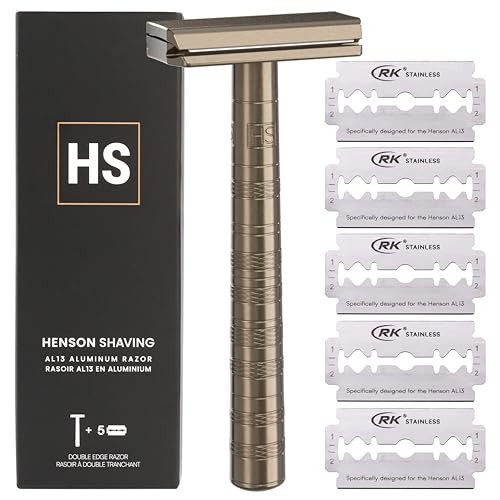 Henson Shaving Razor - Tan Double Edge Safety Razor with 5 Spare Blades - 30° Angled Precision With Superior Blade Rigidity- Reusable Single Blade Razors For Men and Women - Mild Aggression | Amazon (US)