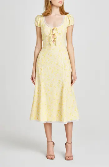 WAYF Cara Floral Cap Sleeve Linen Blend Midi Dress | Nordstrom | Nordstrom