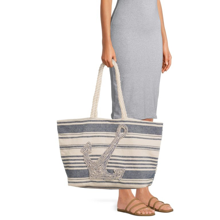 Time and Tru Women's Beach Tote with Rope Handles - Walmart.com | Walmart (US)