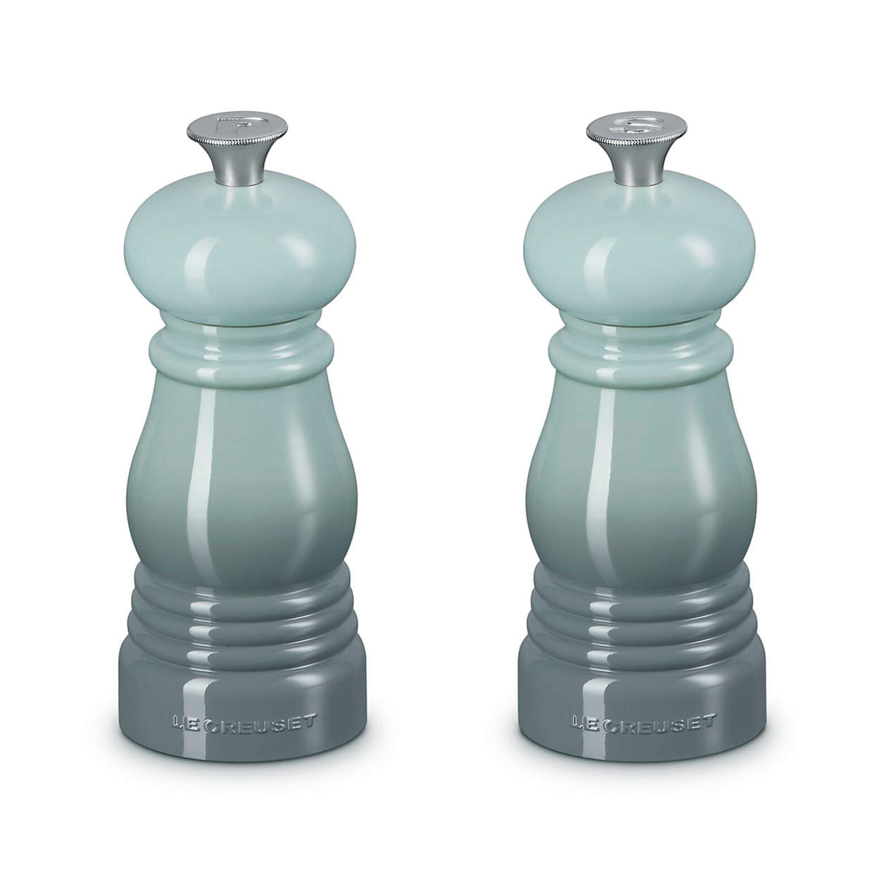 Le Creuset Petite Sea Salt Salt and Pepper Mill Set | Crate & Barrel | Crate & Barrel