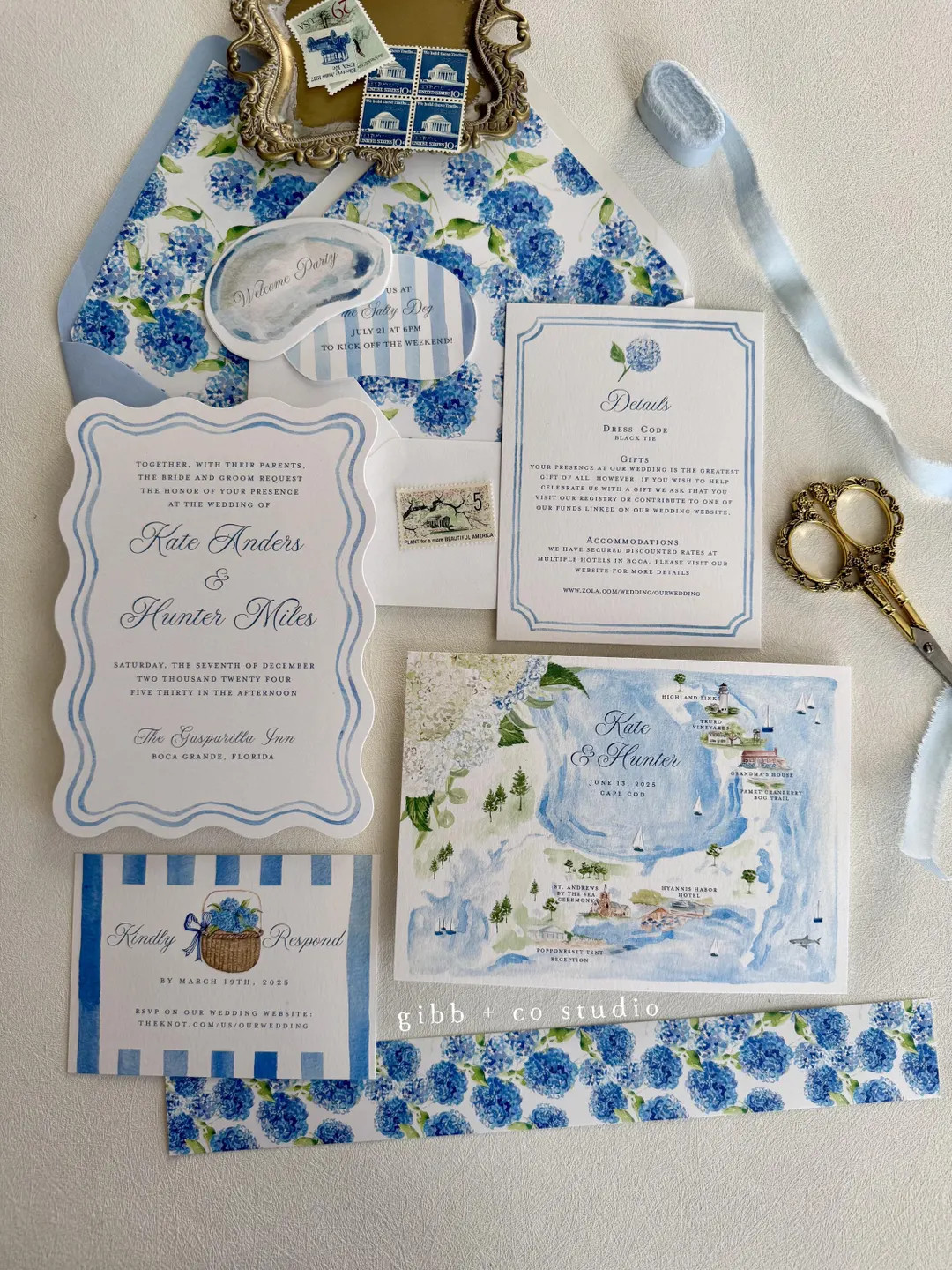 Anna Coastal Wedding Invitation, Blue Hydrangea, Beach Wedding, Coastal Wedding, Watercolor Weddi... | Etsy (US)