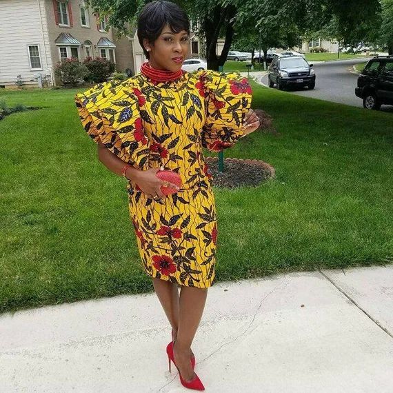 Toni African print pencil dress, bodycon dress, midi dress, fluttered sleeve dress, Ankara pencil dr | Etsy (US)