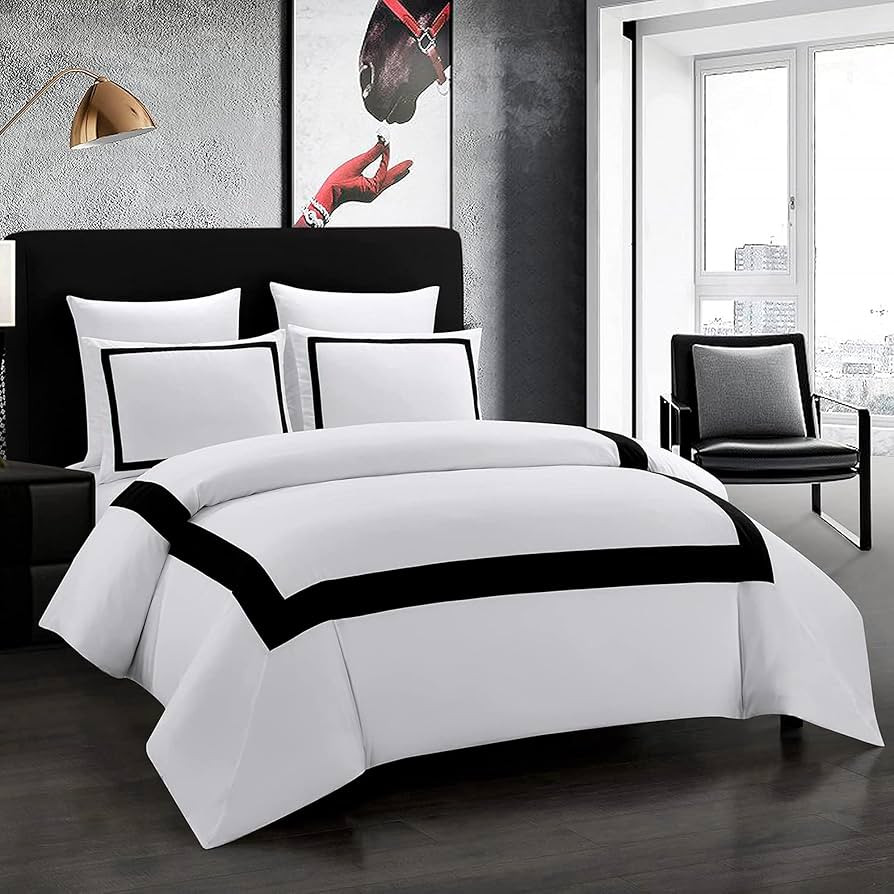 OSVINO Hotel Duvet Cover Set King Size 3Pcs Microfiber Black Line Pattern Bedding Collection Ultr... | Amazon (US)