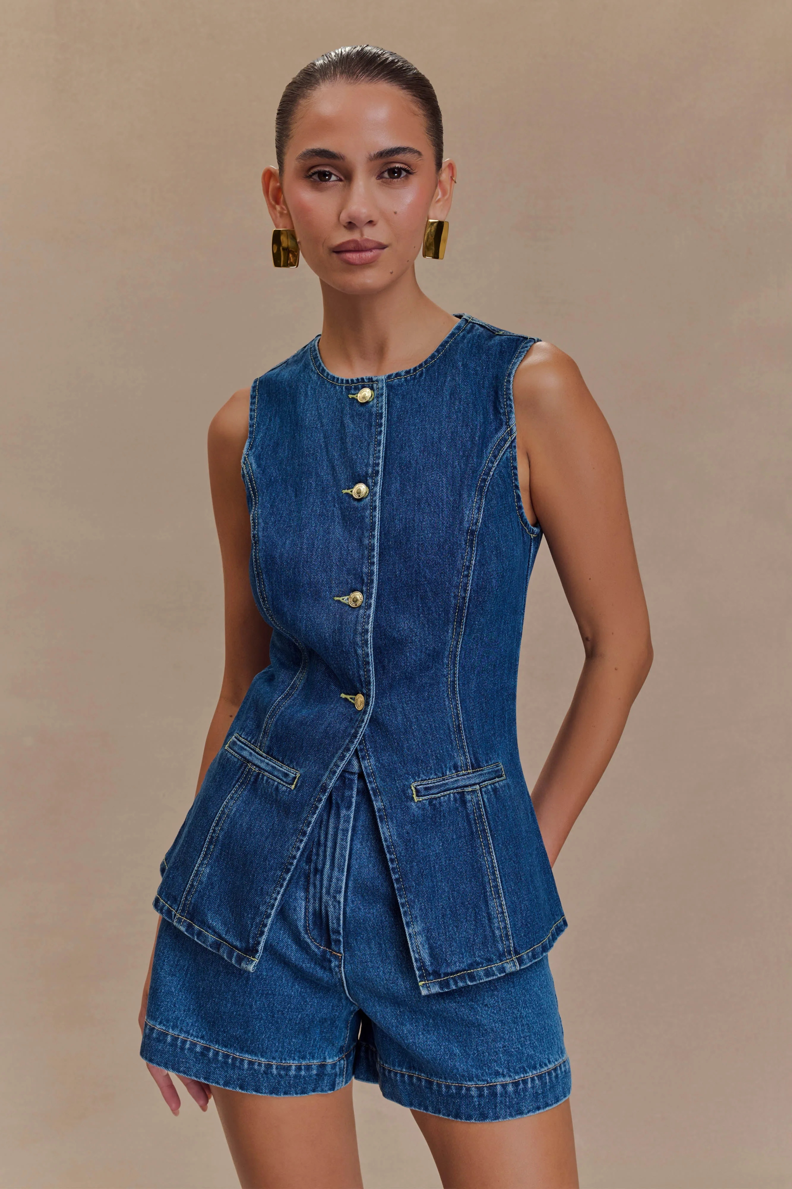 Abel Denim Button Up Top - Dark Blue | MESHKI US