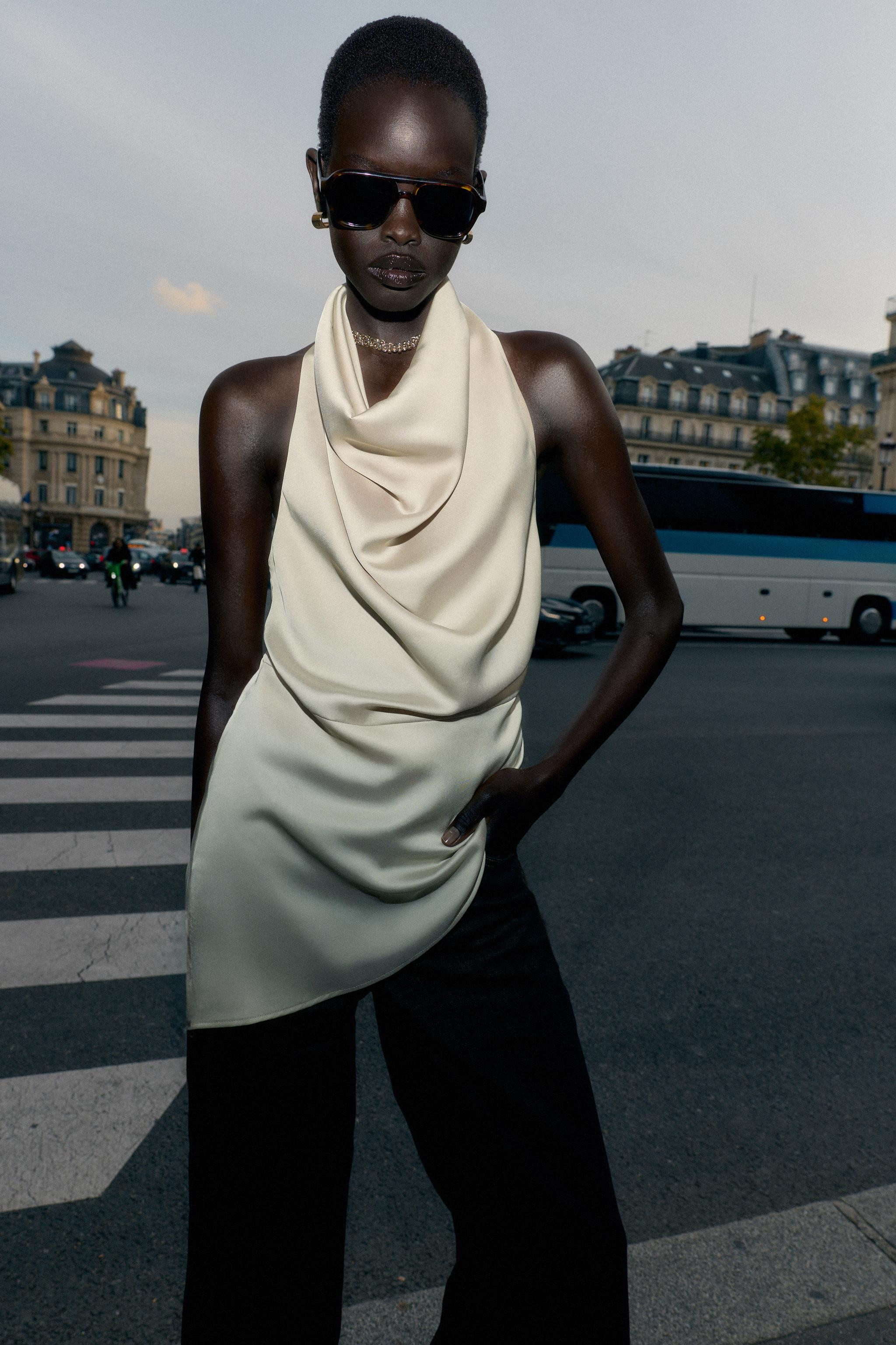 ASYMMETRIC SATIN HALTER TOP | Zara US