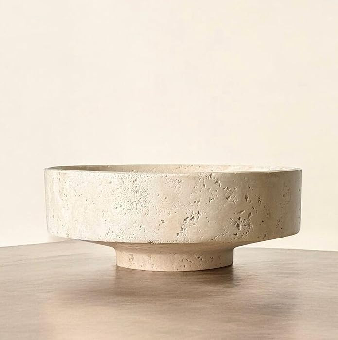 Natural Travertine Stone Decorative Bowl | Handcrafted Beige Catchall Tray for Coffee Table, Entr... | Amazon (US)