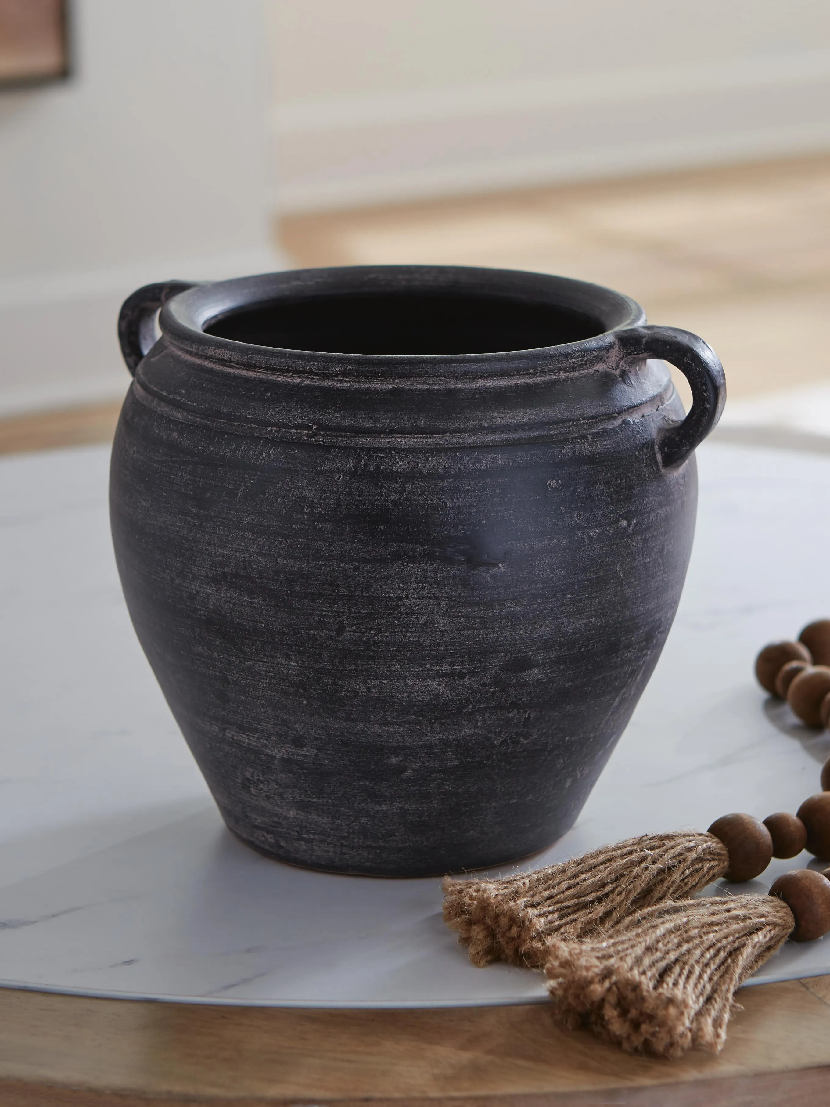 Meadie Terracotta Small Vase, Distressed Black | Ashley