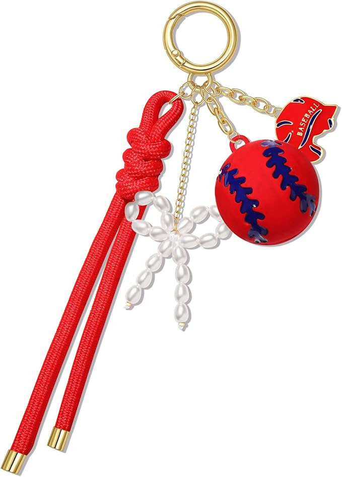 BVGA Baseball Bag Charm Nylon Rope Pearl Bow Baseball Keychains Game Day Bag Accessories Sports M... | Amazon (US)